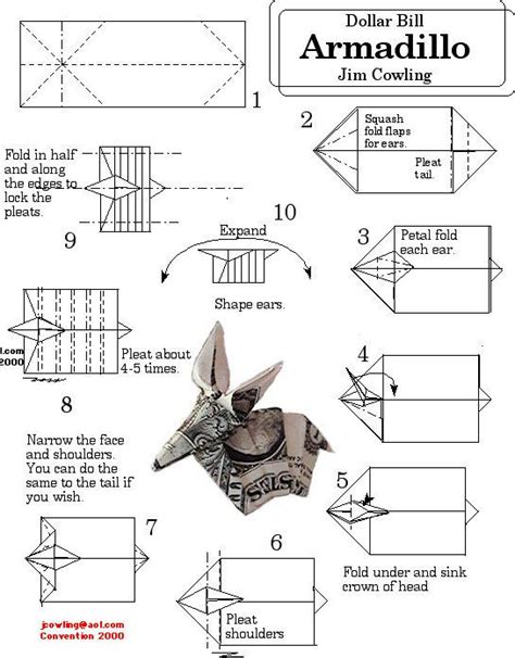 Free Folding Diagram Armadillo Money Origami Instructions Dollar