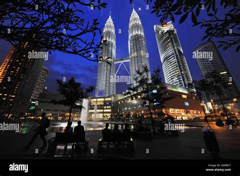 Exterior View On The Petronas Towers At Night In Kuala Lumpur Malaysia