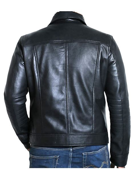 Mens Genuine Lambskin Black Leather Jacket Stars Jackets