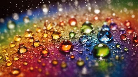 Premium Ai Image Realistic Water Droplets On Rainbow Background