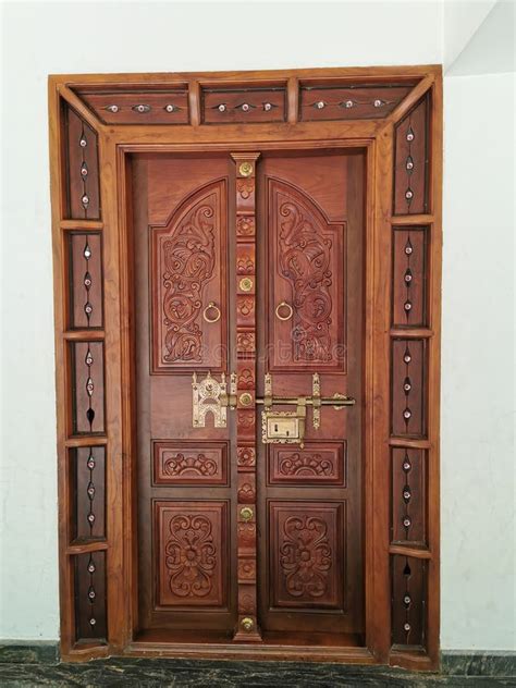 Beautifully Crafted Kerala Style House Door Stock Image Image Of