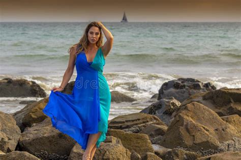 Lovely Brunette Latin Model Poses Outdoors On A Beach At Sunset Stock Image Image Of Brunette
