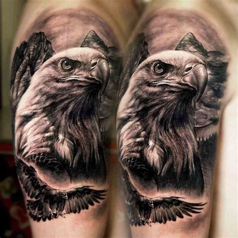 Amazing Grey Ink Realistic Eagle Head Tattoo On Half Sleeve