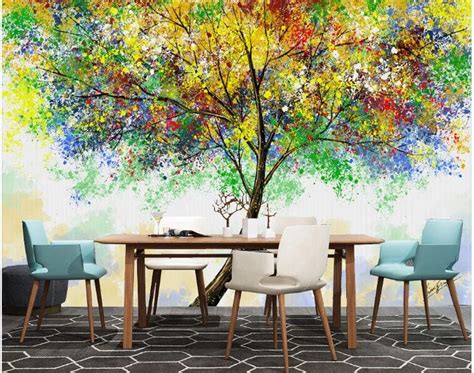 Colorful Abstract Large Tree Wallpaper Wall Mural Oil Etsy