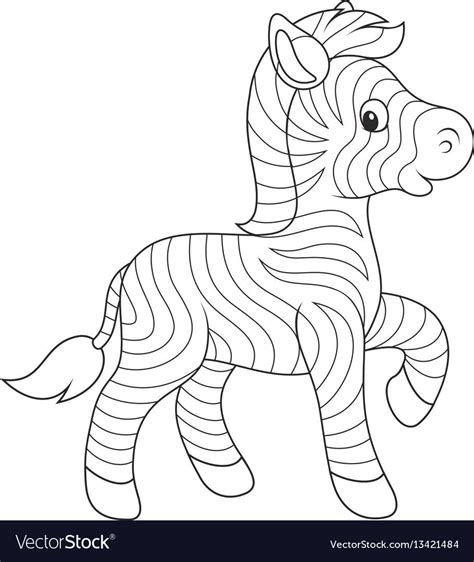 Black And White Vector Illustration Of A Baby Zebra In Cartoon Style