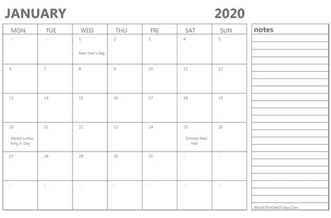 January 2020 Free Printable Calendar Calendar Templates