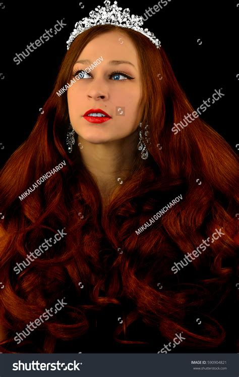 Beautiful Brunette Model Curls Classic Makeup Stock Photo 590904821