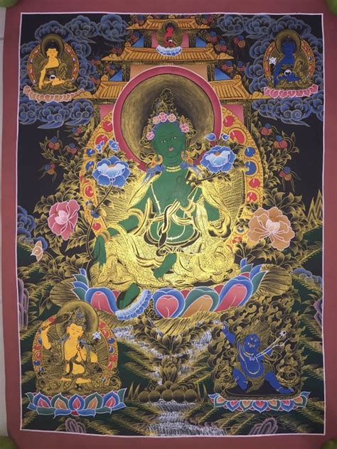 Hand Painted Master Piece Thangka Representing Green Tara Catawiki