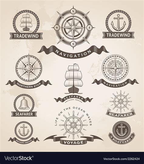 Vintage Nautical Label Set Retro Design Elements