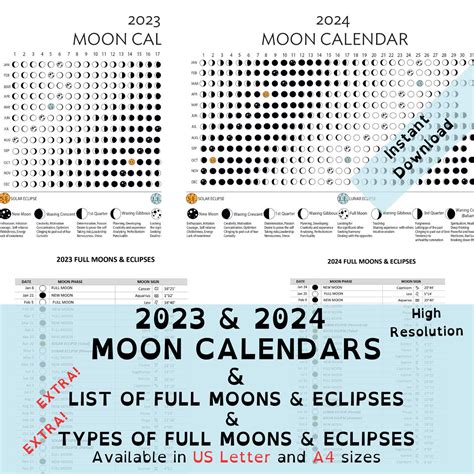 2023 And 2024 Lunar Calendars Printable Moon Calendars List Of Full