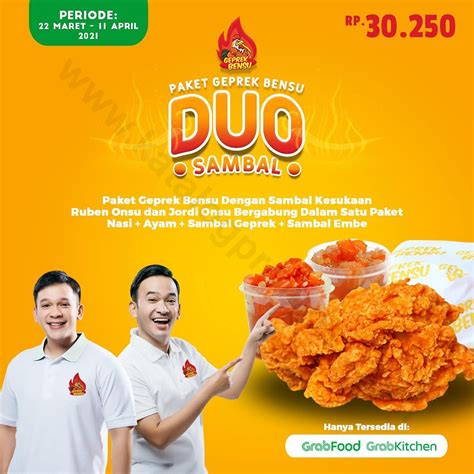 Jun 07, 2021 · melansir dari beberapa sumber, tribuntravel memberikan rekomendasi tempat makan ayam geprek di solo. GEPREK BENSU Promo Paket Geprek Bensu Duo Sambal Rp 30.250 ...