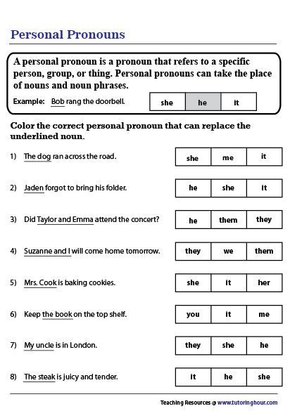 personal pronouns worksheet personal pronouns personal pronouns