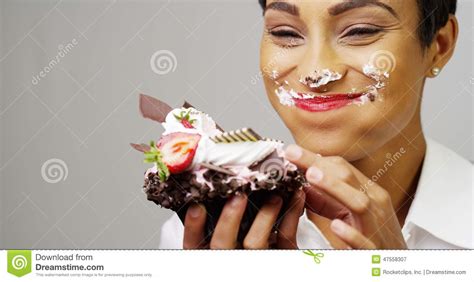 Black Woman Eating A Huge Fancy Dessert Stock Image Image 47558307