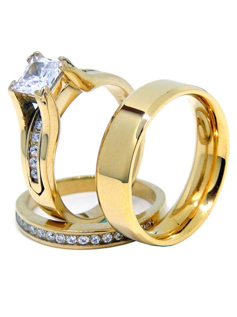 La Ny Jewelry Couples Ring Set 7x7mm Princess Cz Gold Plated Wedding