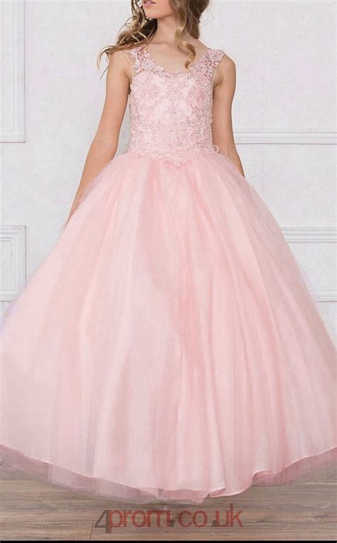 Pearl Pink Tulle Lace Scoop Sleeveless Ankle Length Ball