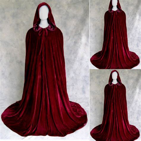 2021 Wine Black Velvet Hooded Cloak Long Wedding Cape Halloween Plus