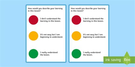 Traffic Light Self Assessment Worksheets Teacher Made