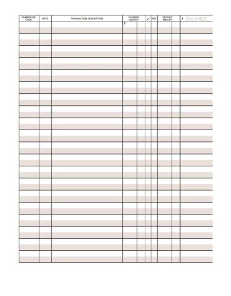Printable Checkbook Register Sheets