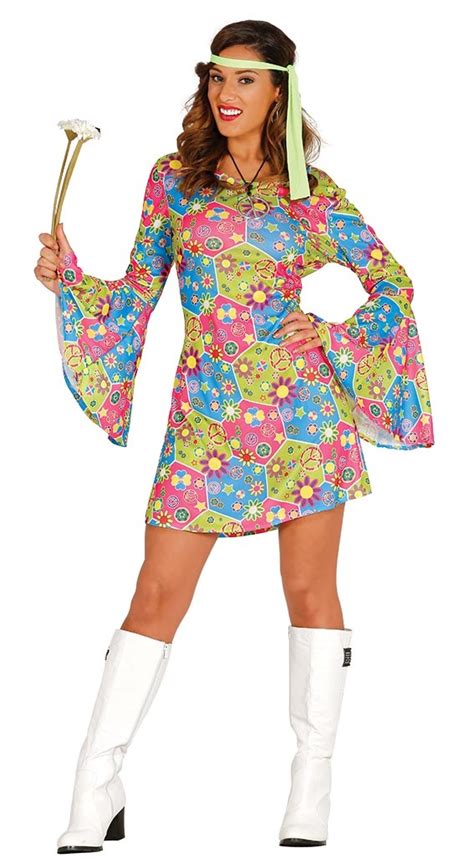 adult 60s 70s groovy ladies hippy flower power fancy dress costume papootz halloween fancy