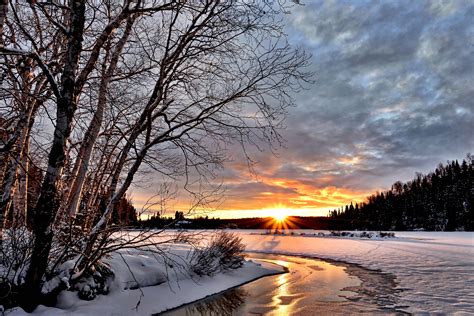 Sunset Over The Winter Landscape With Clouds Image Free Stock Photo