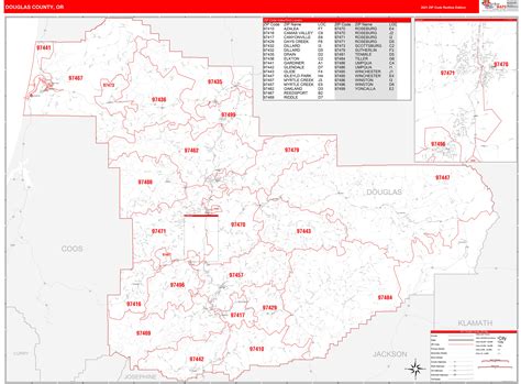 Douglas County Or Zip Code Wall Map Red Line Style By Marketmaps