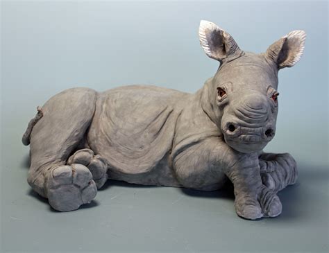 Glazed Ceramic Baby Rhino By Pam Rundle