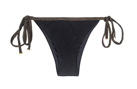Black Brazilian Bikini Bottom With Lurex Ties Calcinha Radiante Preto