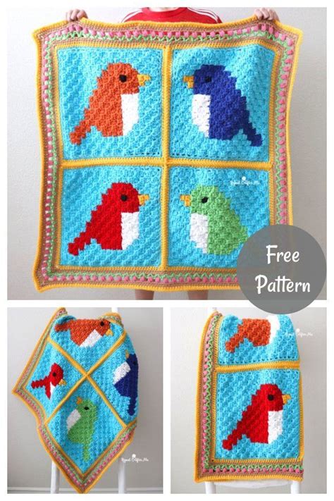 C2c Square Bird Blanket Free Crochet Pattern In 2021 Crochet Patterns