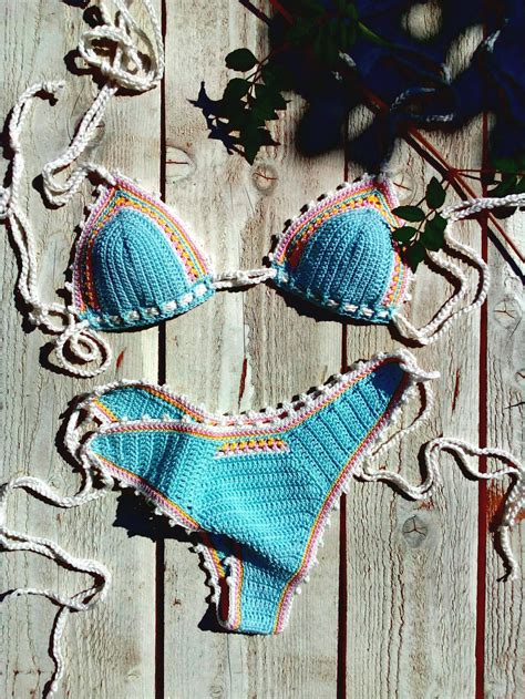 bikini high hip brazilian crochet bikini set turquoise blue etsy