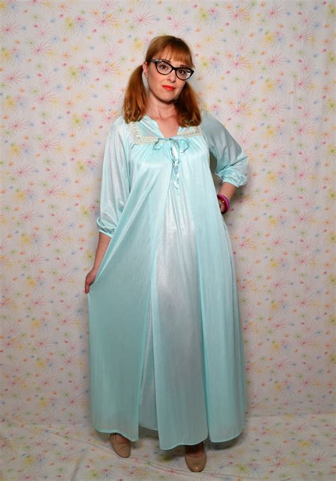 S Aqua Blue Peignoir Set Vintage Piece Nightgown And Robe S