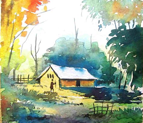 Landscape Drawing With Watercolor At Explore