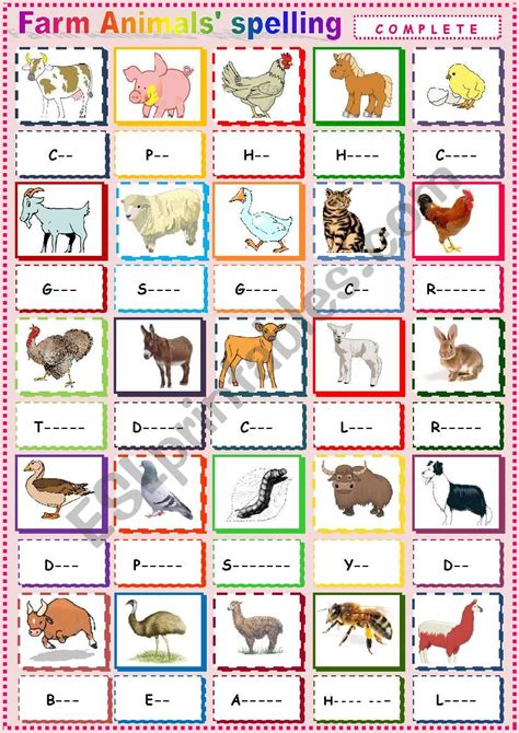 Farm Animals 3 Spelling Esl Worksheet By Karagozian