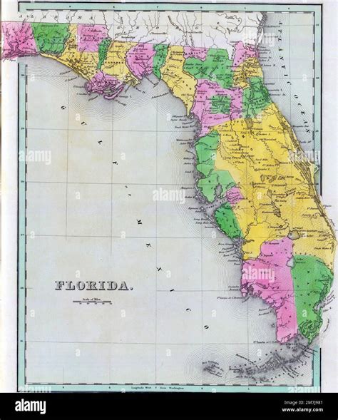 The Old Map Of Florida On An Atlas From The Year Of 1841 Stock Photo