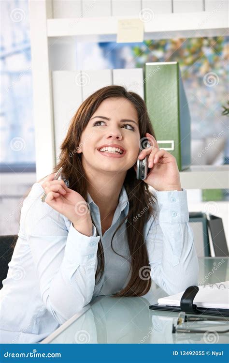 Girl On Phone Call In Office Stock Image Image Of Brunette Calling 13492055