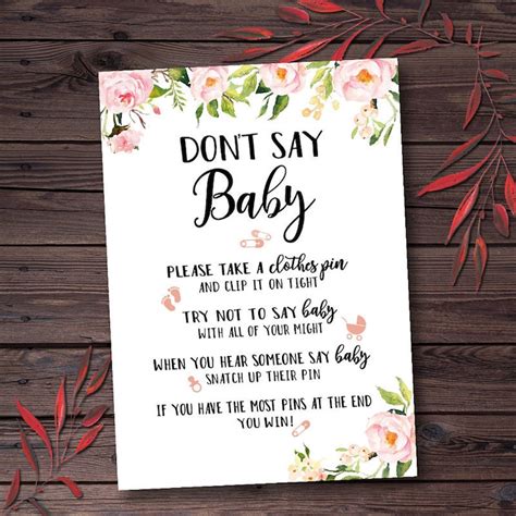 Dont Say Baby Game Floral Dont Say Baby Sign Printable Etsy