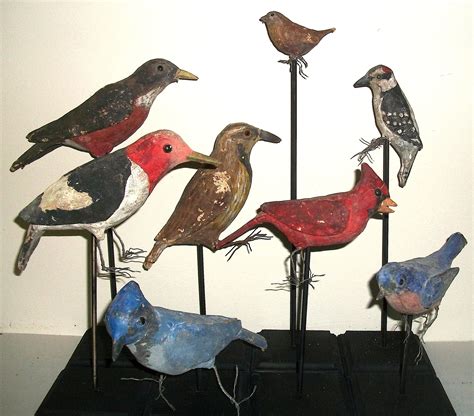 Folk Art Handmade Bird Sculptures Of Paper Mache C 1950 Collection Jim