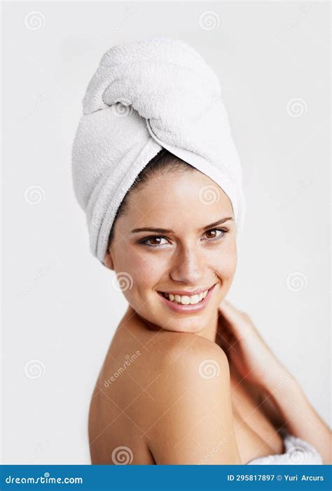 Happy Beauty And Woman With Towel In A Studio For Health Wellness And