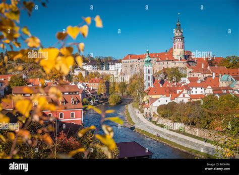 Panoramic View Of The Historic City Of Cesky Krumlov With Famous Cesky Krumlov Castle A Unesco