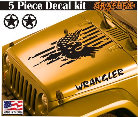 Jeep Wrangler 5 Piece Vinyl Hood Decals Set Patriotic Etsy