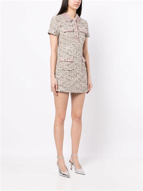 Self Portrait Crystal Bead Embellished Metallic Bouclé Tweed Mini Dress