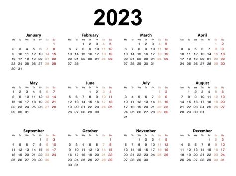 Calendar Layout For 2023 Year Week Starts From Monday 10236191 Vector