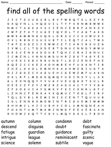 Find All Of The Spelling Words Word Search Wordmint