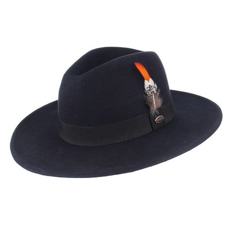 Wide Brim Wool Felt Fedora Hat With Striped Feather Band Innovato Design