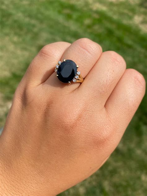 Impressive Midnight Blue Sapphire And Diamond Ring Etsy