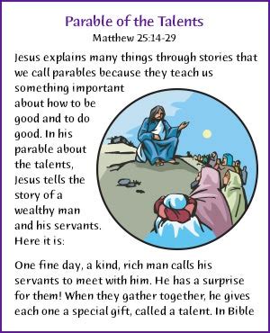 They have permitted me to share photos. Jesus' Parable of the Talents (Story) - Kids Korner ...