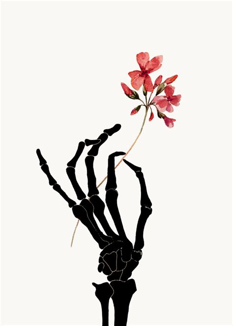 Skeleton Hand With Flower Mini Art Print By Nadja Without Stand 3