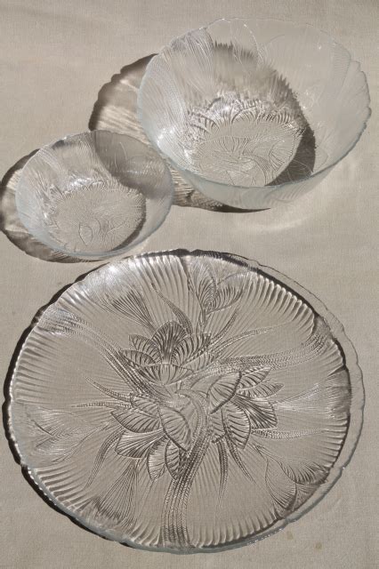 Arcoroc Clear Glass Salad Set Bowls Crocus Floral Canterbury Spring