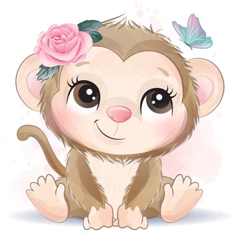 Cute Monkey Clipart With Watercolor Illustration Ubicaciondepersonas