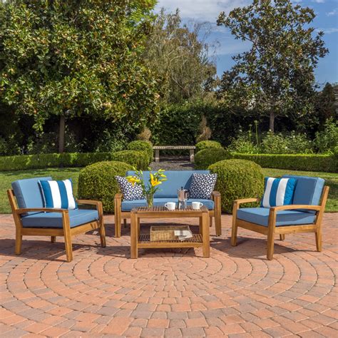 Parma 4 Piece Outdoor Wood Patio Furniture Chat Set with Water ...