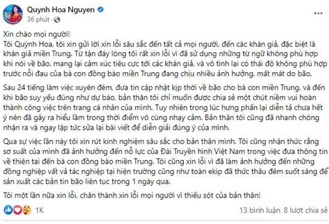 Btv Quỳnh Hoa Xin Lỗi Bà Con Miền Trung Sau Phát Ngôn Tranh Cãi 2sao